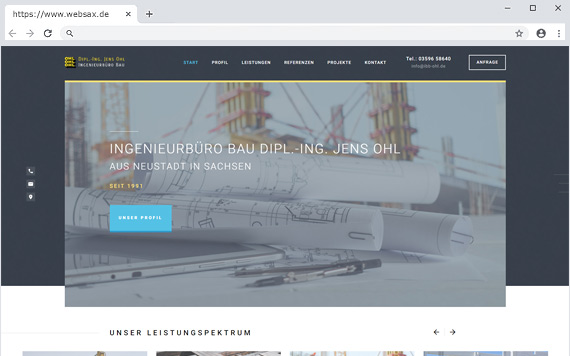 Webseite für Ingenieurbüro Bau Dipl.-Ing. Jens Ohl - Neustadt in Sachsen