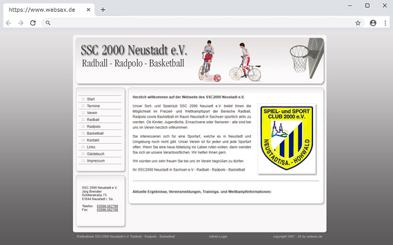 Layout und Erstellung Webseite Sportverein SSC2000 e.V.